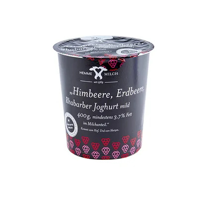 Himbeere, Erdbeere, Rhabarber Joghurt mild, 400g von Hemme Milch GmbH & Co. Vertriebs KG